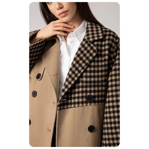 Nwt Quaint Josephine Double Breasted Khaki Patchwork Check Coat sz xs - Picture 3 of 10